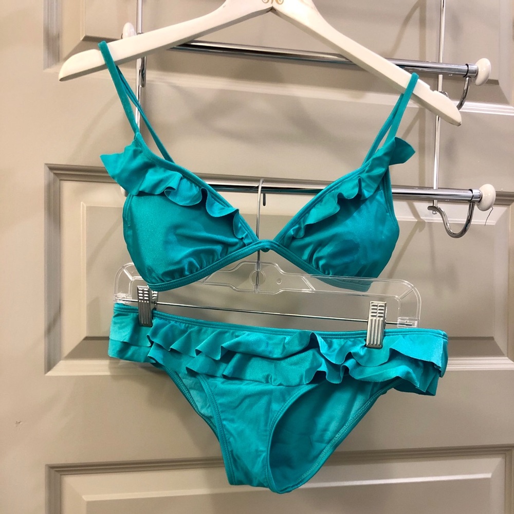 ROXY Swim teal ruffle bikini